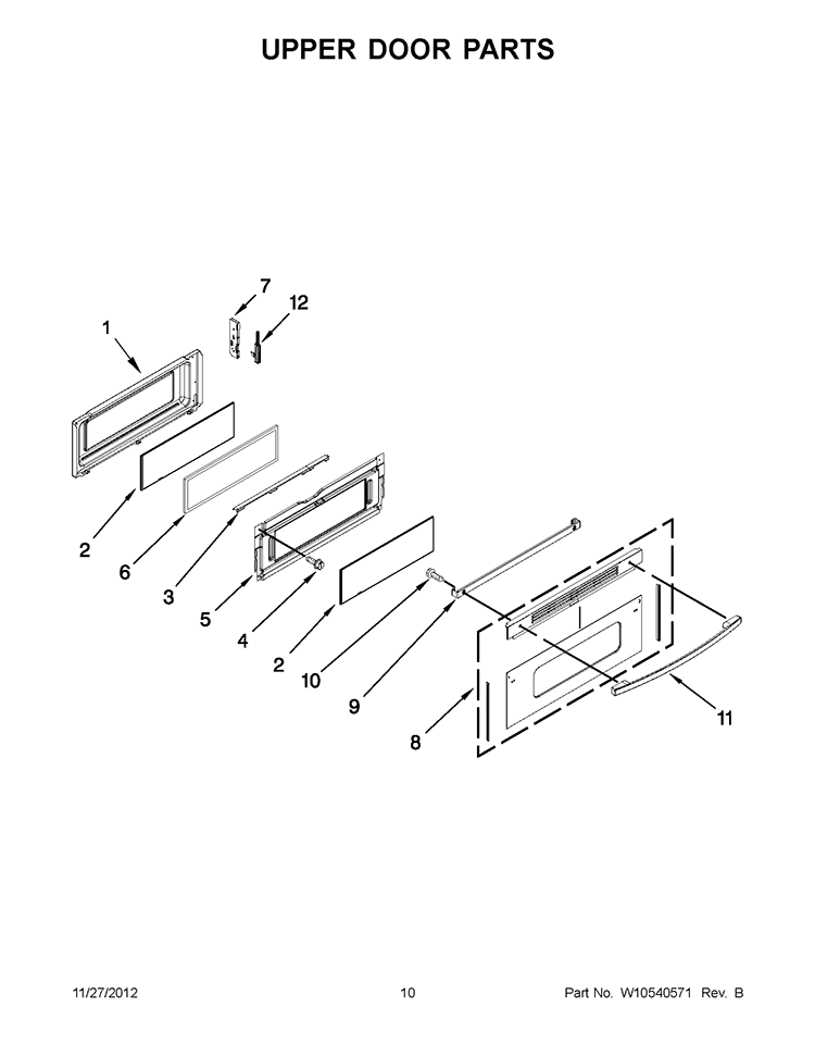 UPPER DOOR PARTS Diagram and Parts List for GGG388LXQ04  Whirlpool Range
