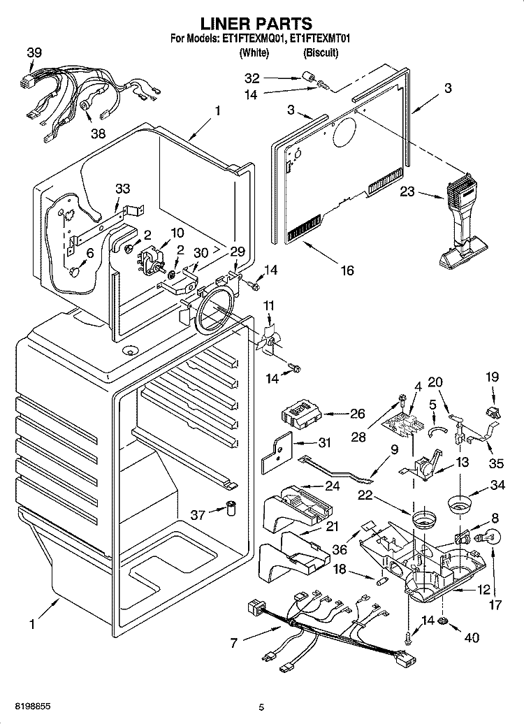 LINER PARTS Diagram and Parts List for ET1FTEXMT01  Whirlpool Refrigerator
