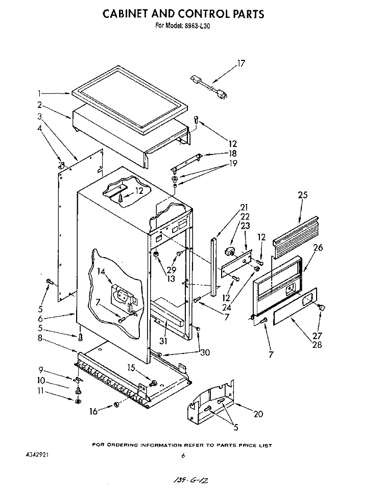 CABINET AND CONTROL Diagram and Parts List for 8963L30  Roper Trash Compactor