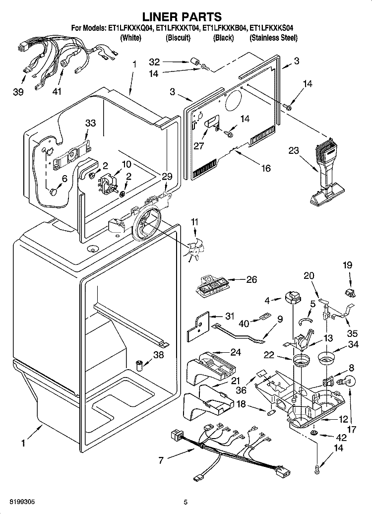 LINER PARTS Diagram and Parts List for ET1LFKXKQ04  Whirlpool Refrigerator