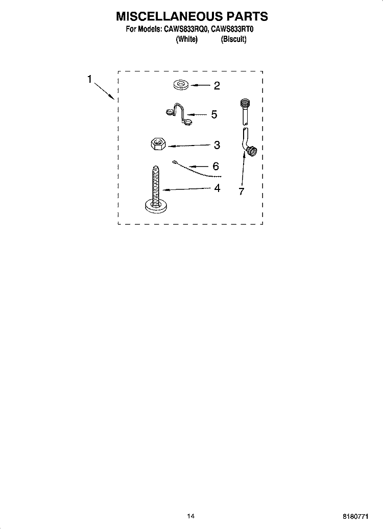 MISCELLANEOUS  PARTS, OPTIONAL PARTS (NOT INCLUDED) Diagram and Parts List for CAWS833RT0  Crosley Washer