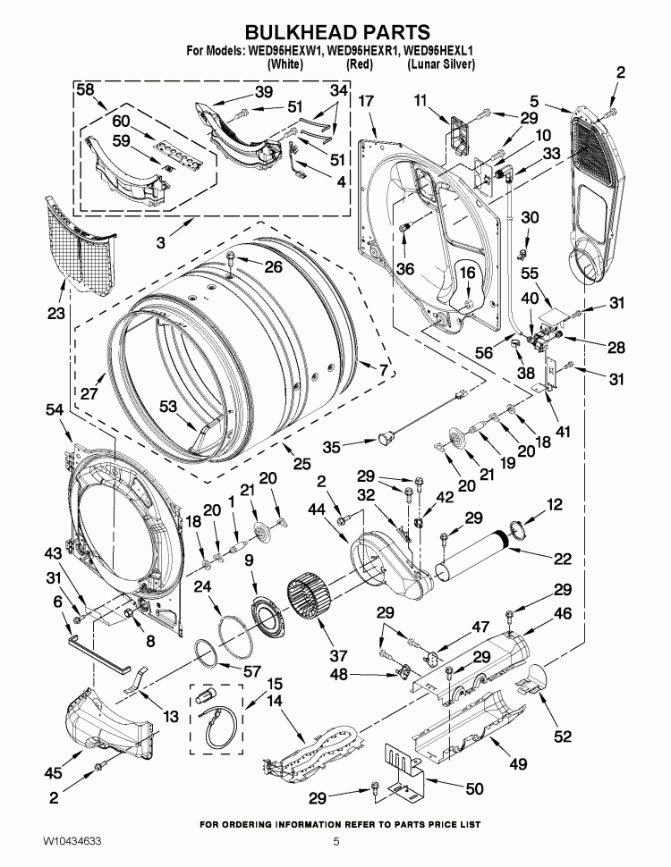 BULKHEAD PARTS Diagram and Parts List for WED95HEXL1  Whirlpool Dryer