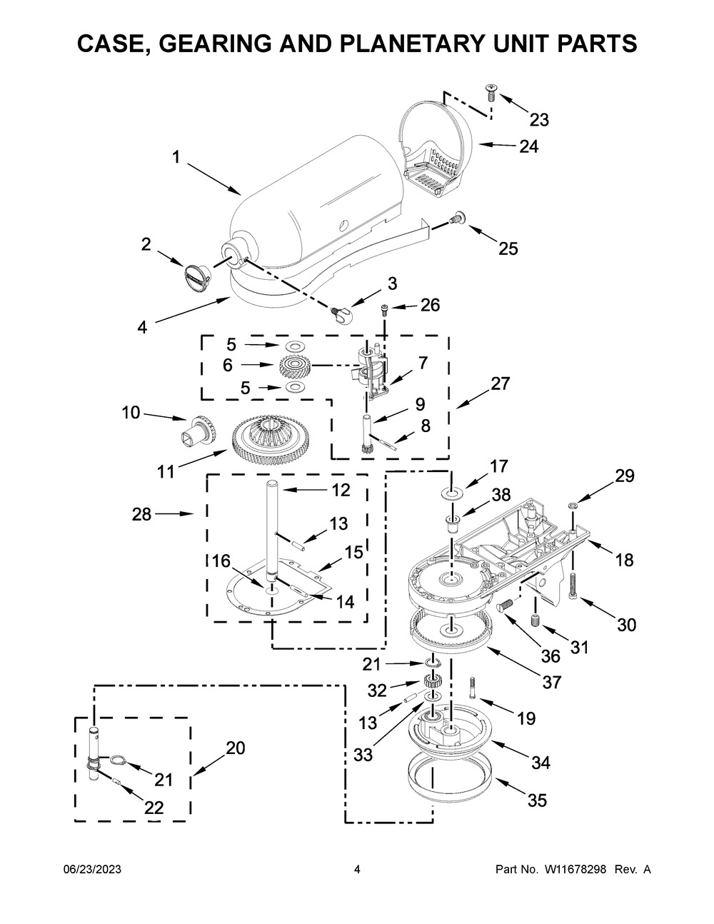 Case, Gearing And Planetary Unit Parts Diagram and Parts List for KSM85PBSL5  KitchenAid Mixer