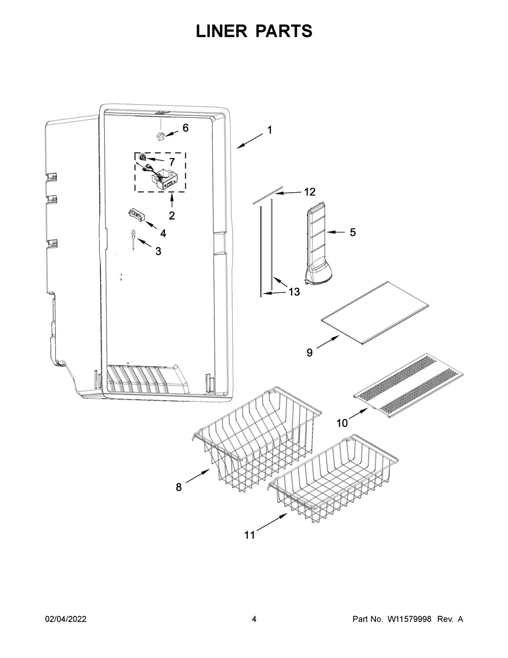 Liner Parts Diagram and Parts List for GARF30FDGB03  Whirlpool Refrigerator