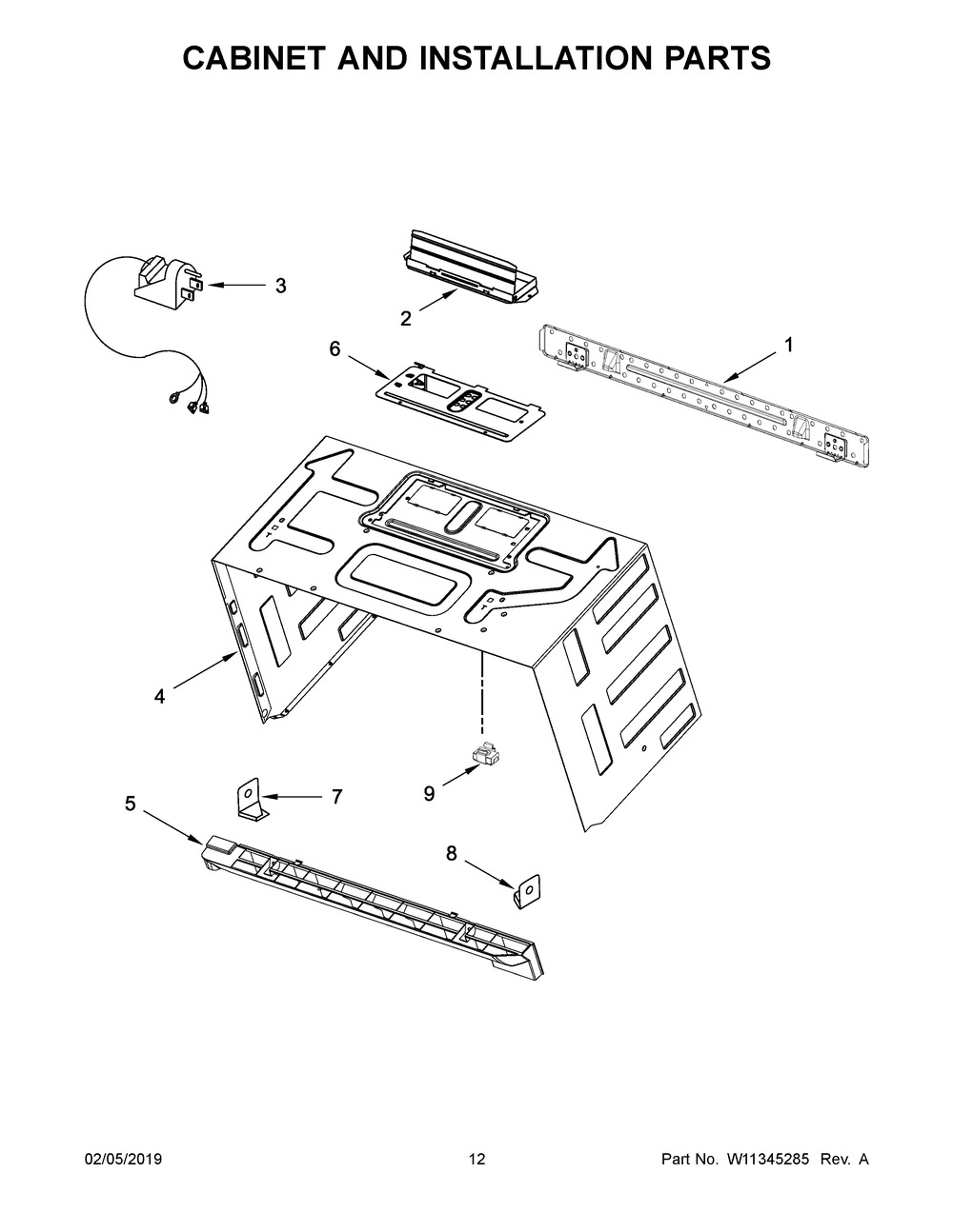 Cabinet And Installation Parts Diagram and Parts List for YWMH75021HZ2  Whirlpool Microwave