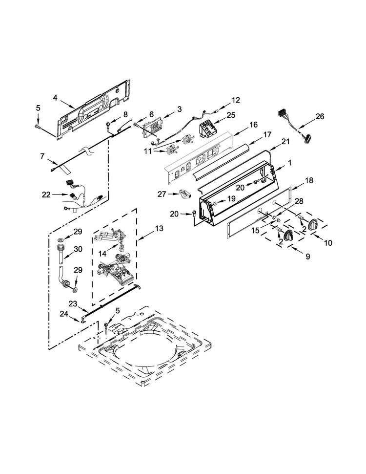 Controls And Water Inlet Parts Diagram and Parts List for CAE2793CQ0  Whirlpool Washer
