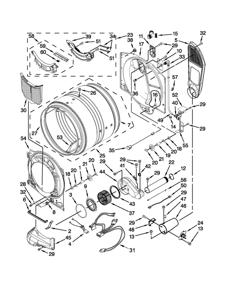 Bulkhead Parts Diagram and Parts List for WGD96HEAU1  Whirlpool Dryer