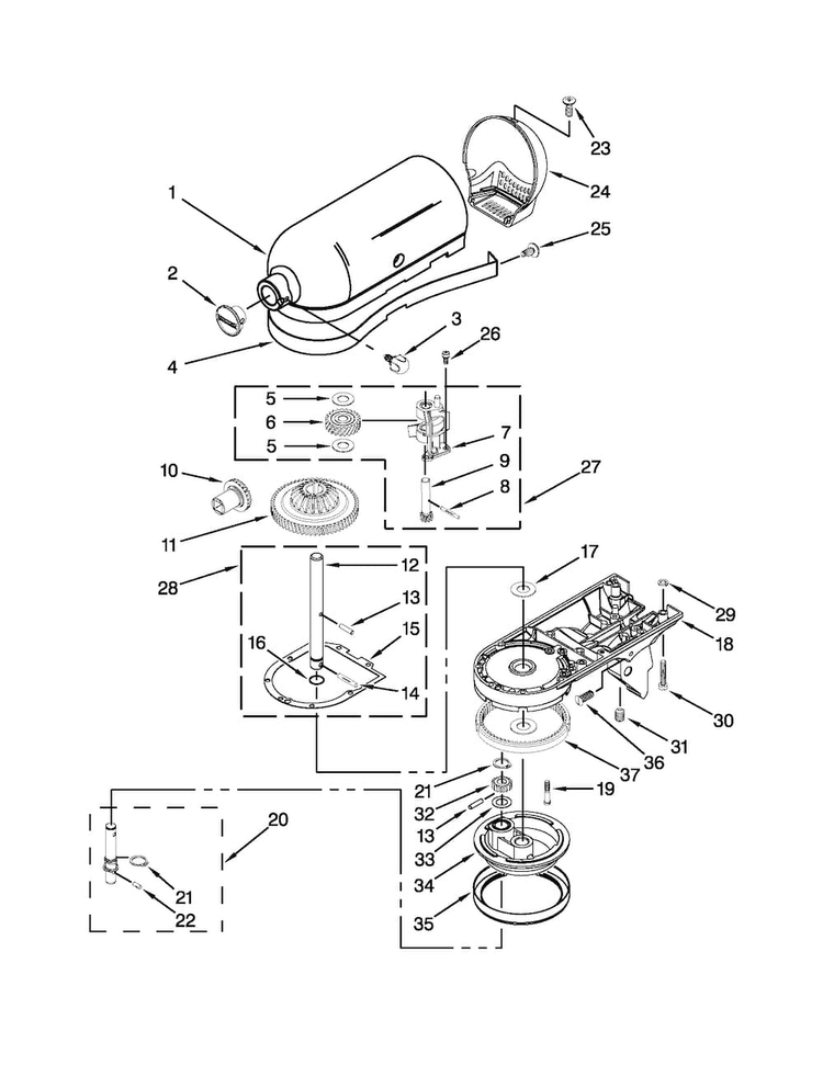 Case, Gearing And Planetary Unit Diagram and Parts List for KSM150AGBFP0  KitchenAid Mixer