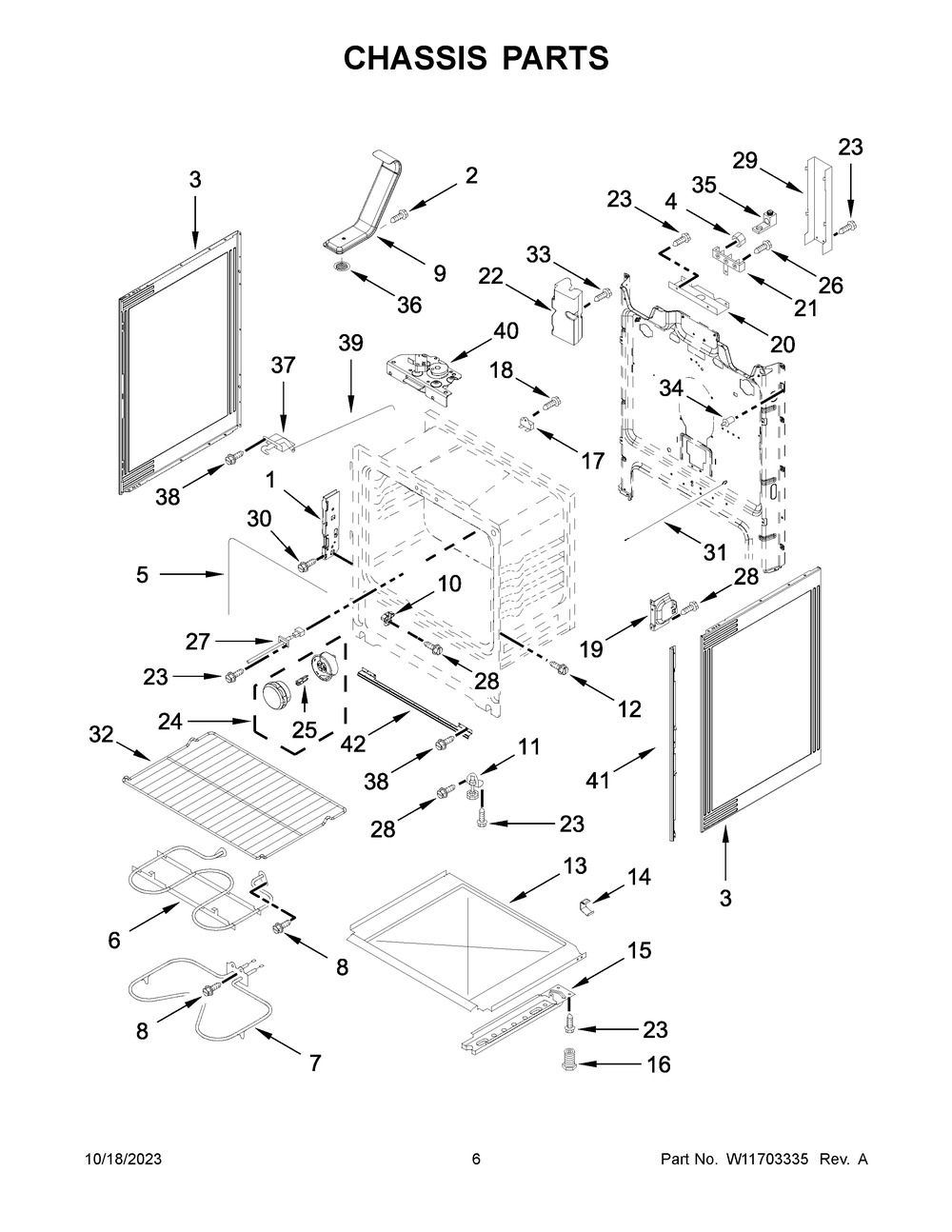 Chassis Parts Diagram and Parts List for WFE515S0JW4  Whirlpool Range