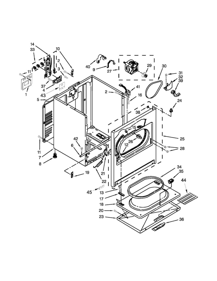 Cabinet Parts Diagram and Parts List for 11061202013  Kenmore Dryer