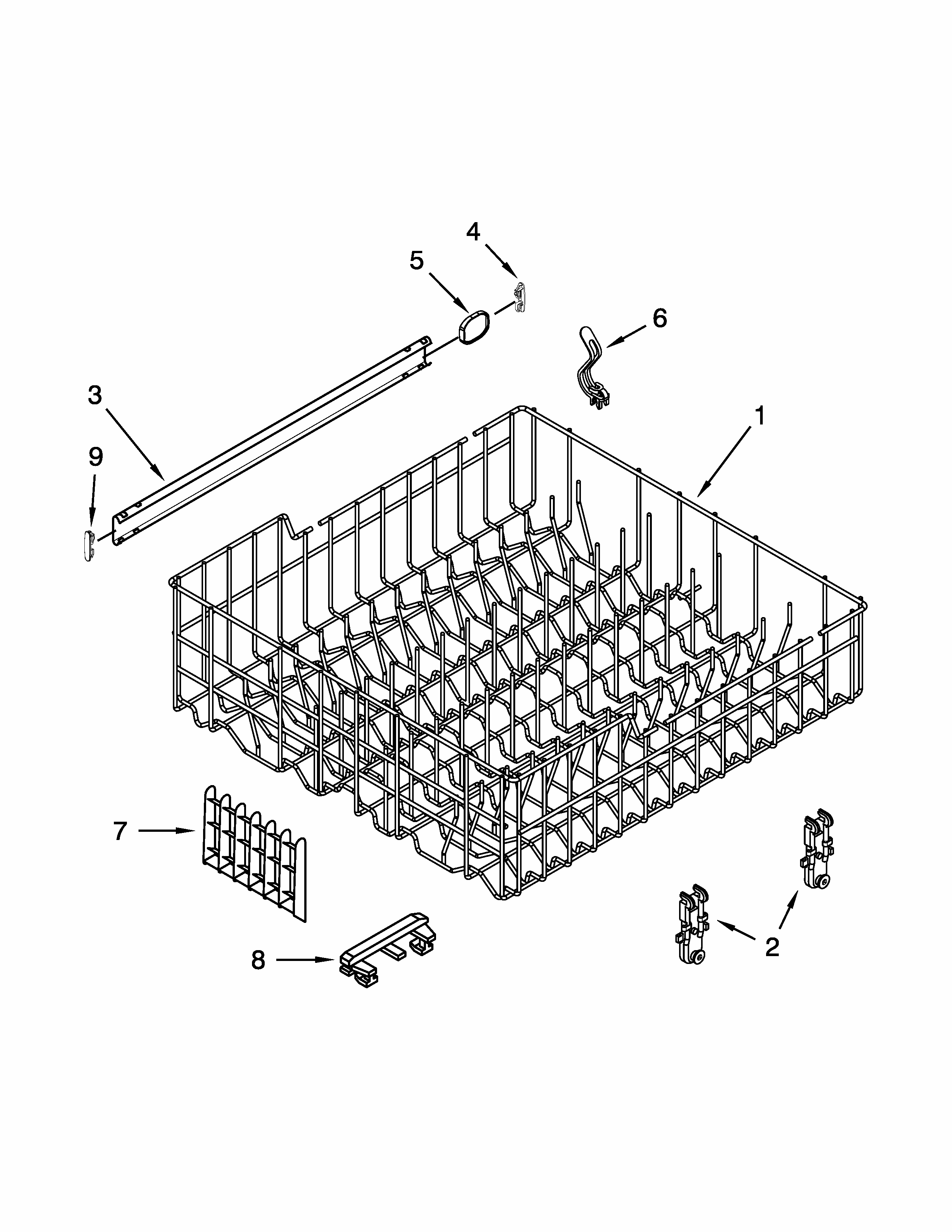 Upper Rack And Track Parts Diagram and Parts List for 66513032K115  Kenmore Dishwasher
