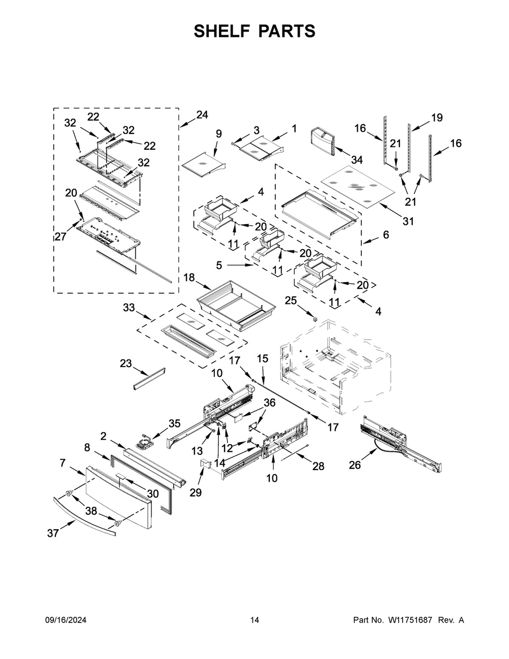 08 - Shelf Parts Diagram and Parts List for WRX986SIHZ04  Whirlpool Refrigerator
