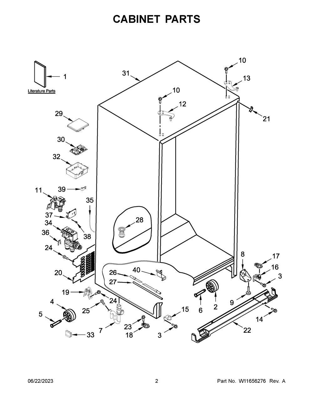 Cabinet Parts Diagram and Parts List for WRS571CIHV05  Whirlpool Refrigerator