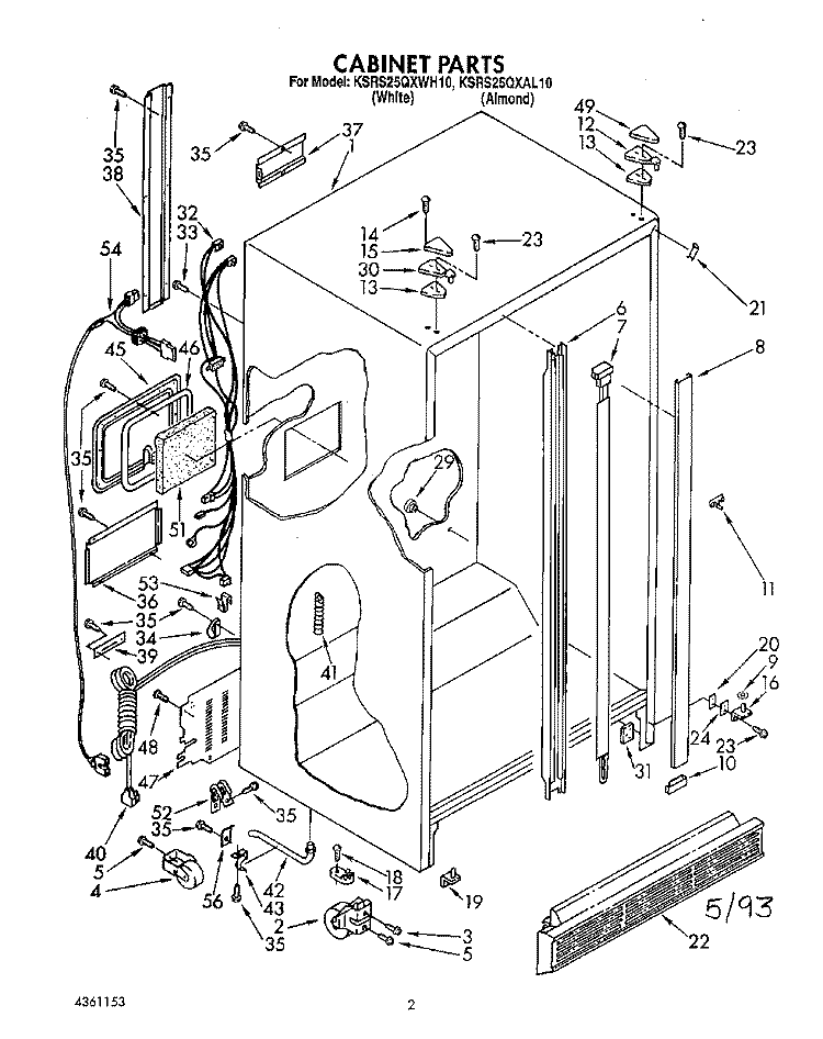 CABINET Diagram and Parts List for KSRS25QXAL10  KitchenAid Refrigerator