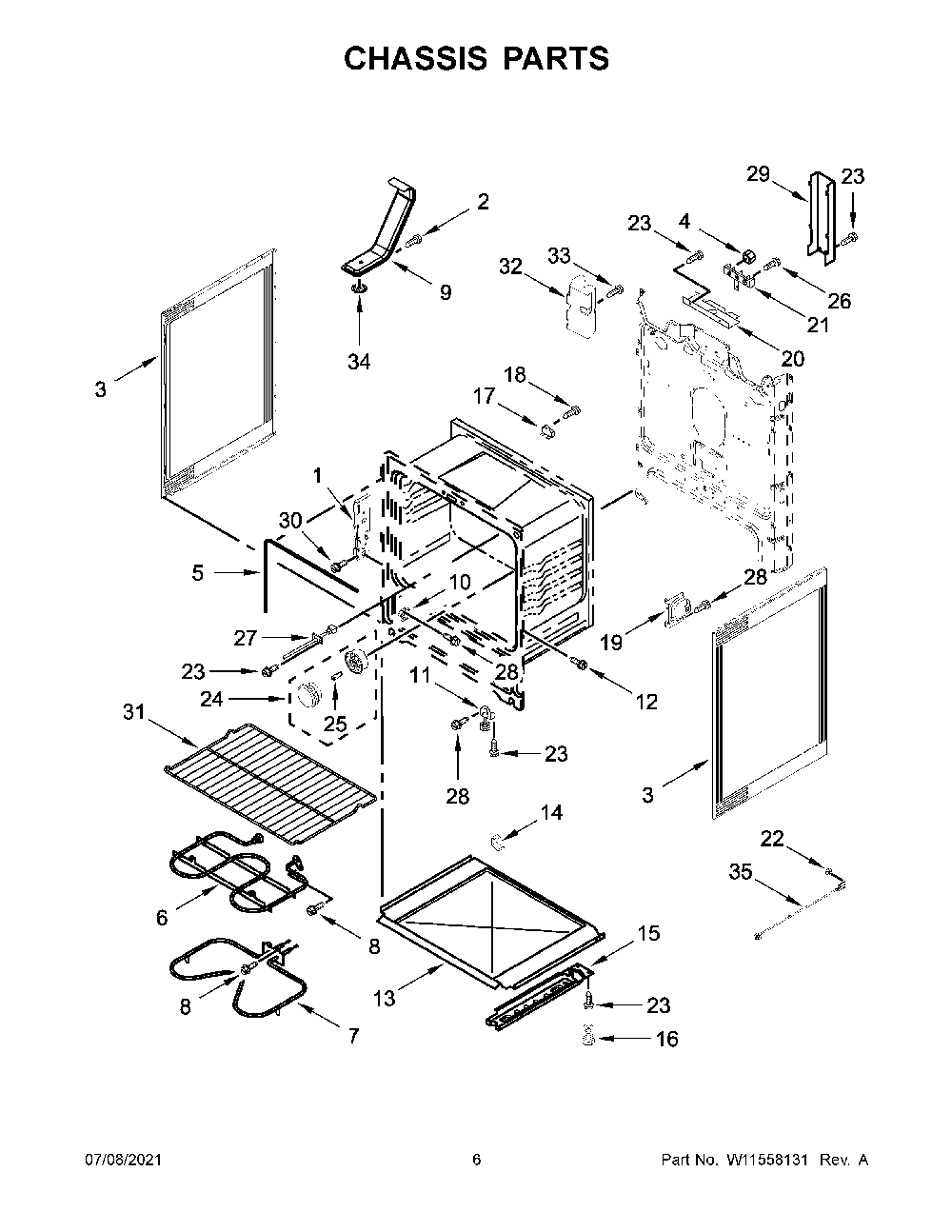 04 - Chassis Parts Diagram and Parts List for YWFE505W0JW1  Whirlpool Range