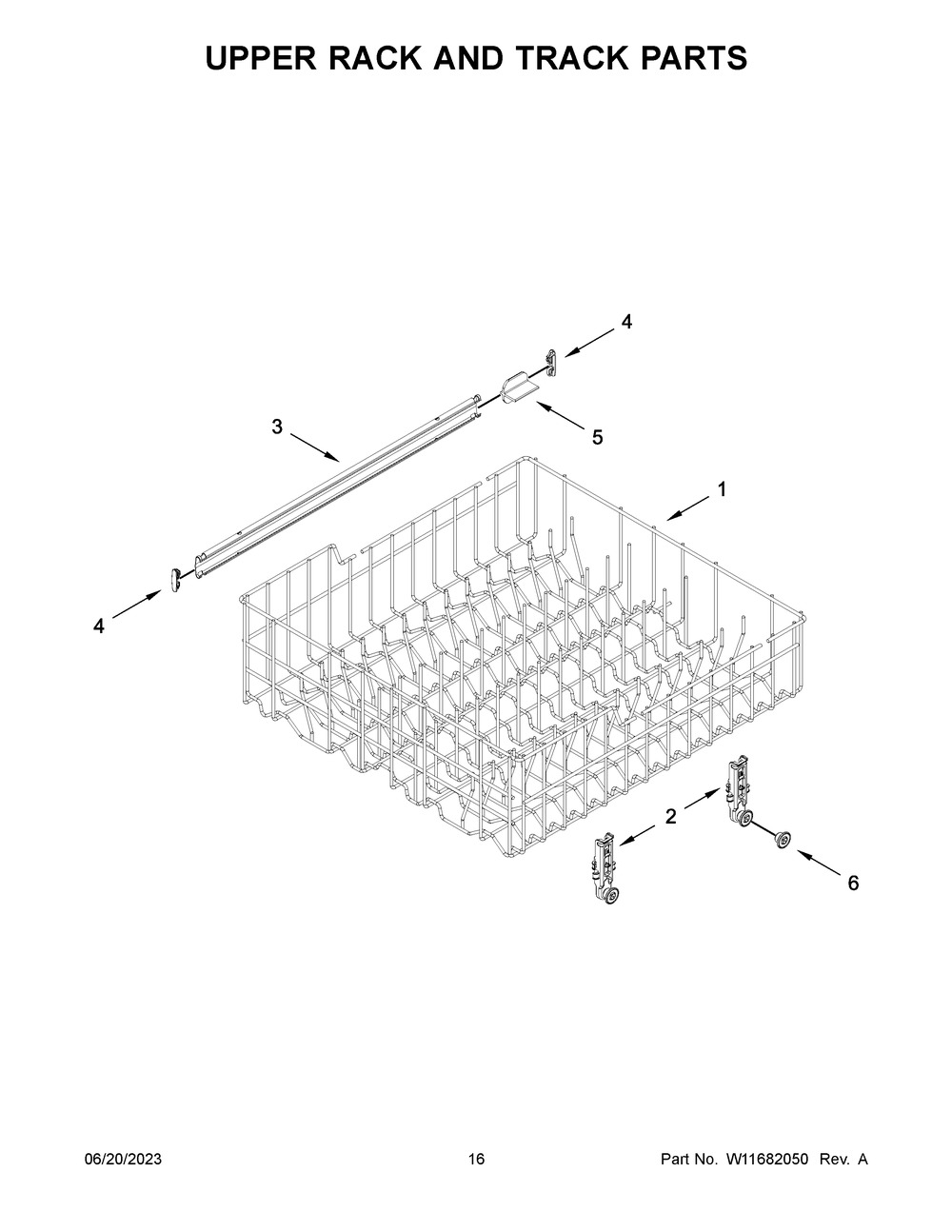 Upper Rack And Track Parts Diagram and Parts List for WDP370PAHB2  Whirlpool Dishwasher