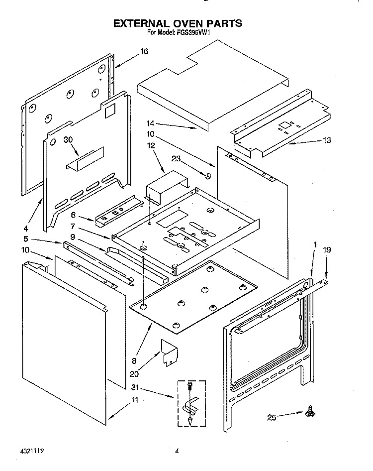 EXTERNAL OVEN Diagram and Parts List for FGS395VL1  Whirlpool Range