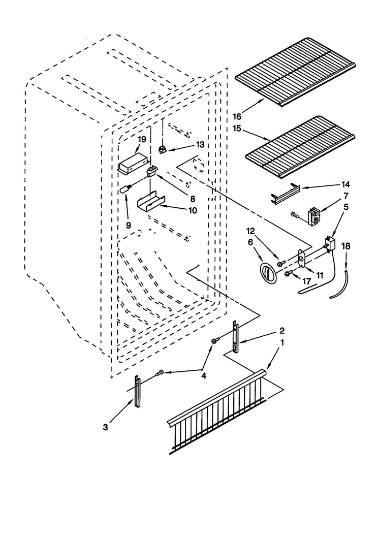 Liner Diagram and Parts List for EV150NXEW2  Whirlpool Freezer