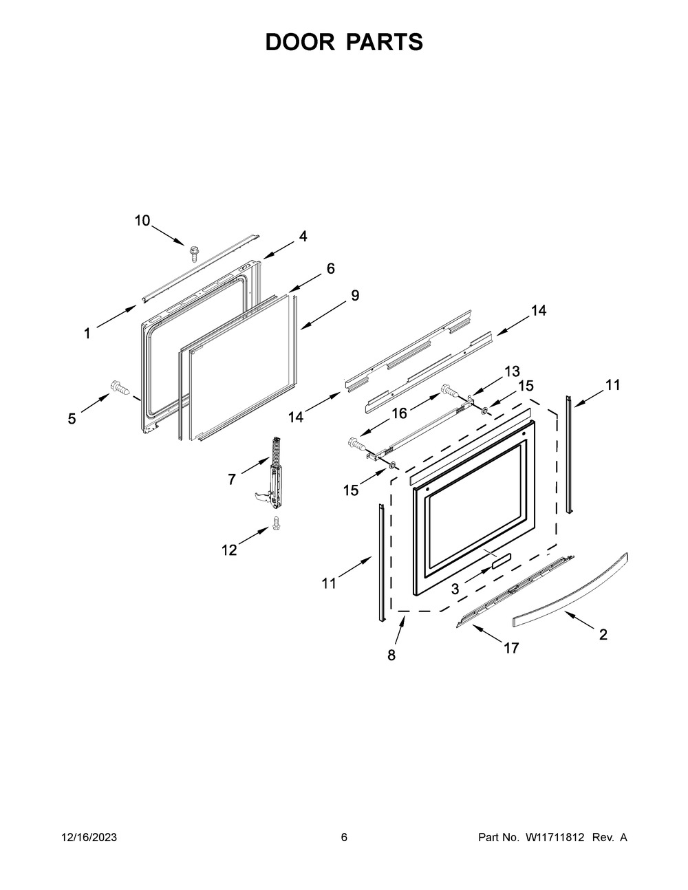 Door Parts Diagram and Parts List for WEE750H0HZ5  Whirlpool Range