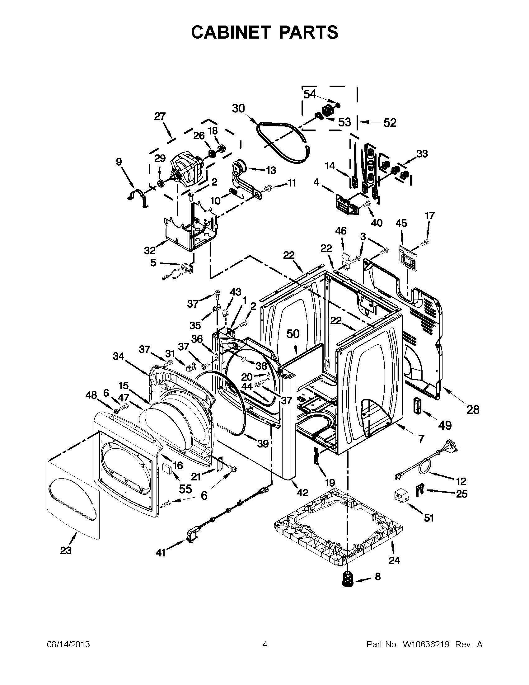 02 - CABINET PARTS Diagram and Parts List for YWED8500BW0  Whirlpool Dryer