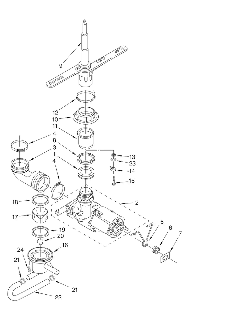 Pump And Spray Arm Parts Diagram and Parts List for DU890SWLT0  Whirlpool Dishwasher