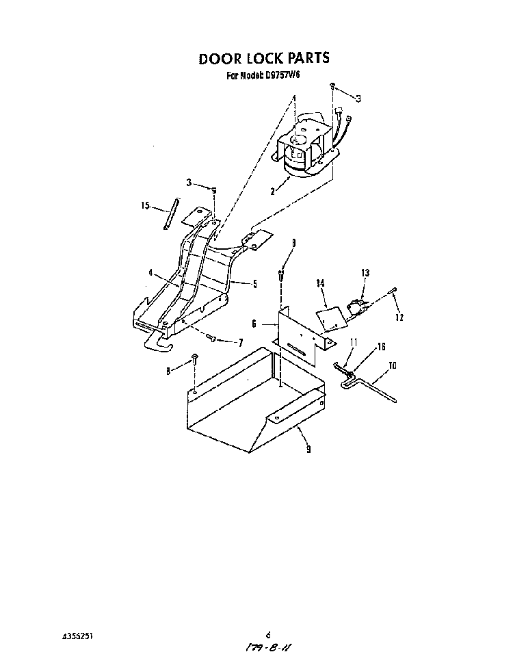 Door Lock Diagram and Parts List for D9757*6  Roper Range