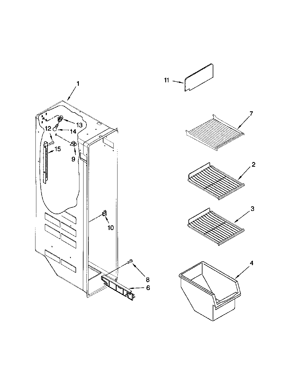 Freezer liner Diagram and Parts List for 10658982801  Kenmore Refrigerator