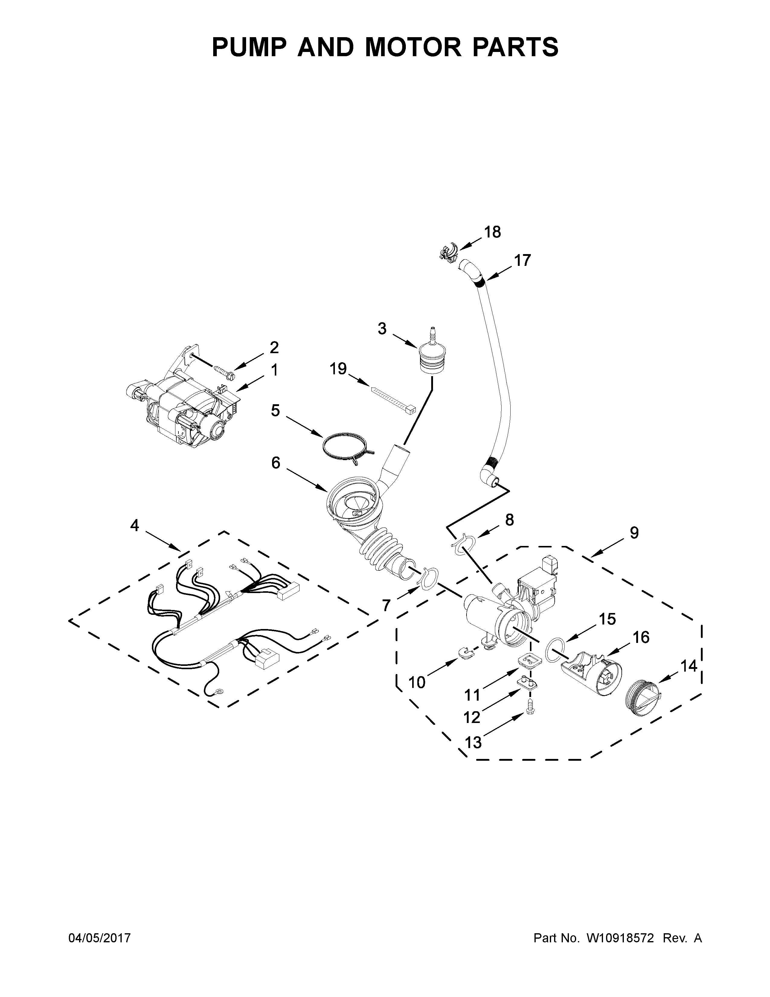 Pump And Motor Parts Diagram and Parts List for 11041942710  Kenmore Washer