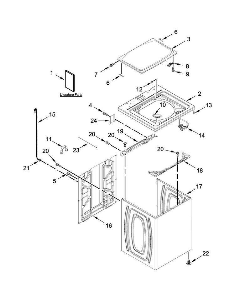 Top And Cabinet Parts Diagram and Parts List for 7MWTW1955EW1  Whirlpool Washer