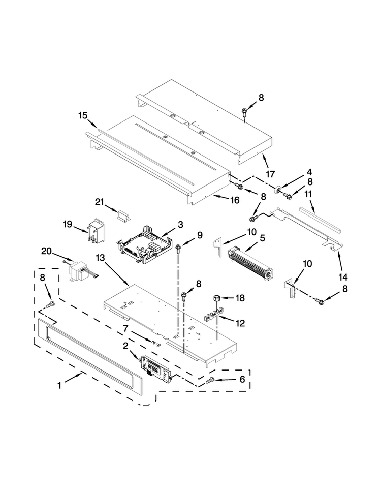 Control Panel Parts Diagram and Parts List for KEBK101BSS01  KitchenAid Wall Oven