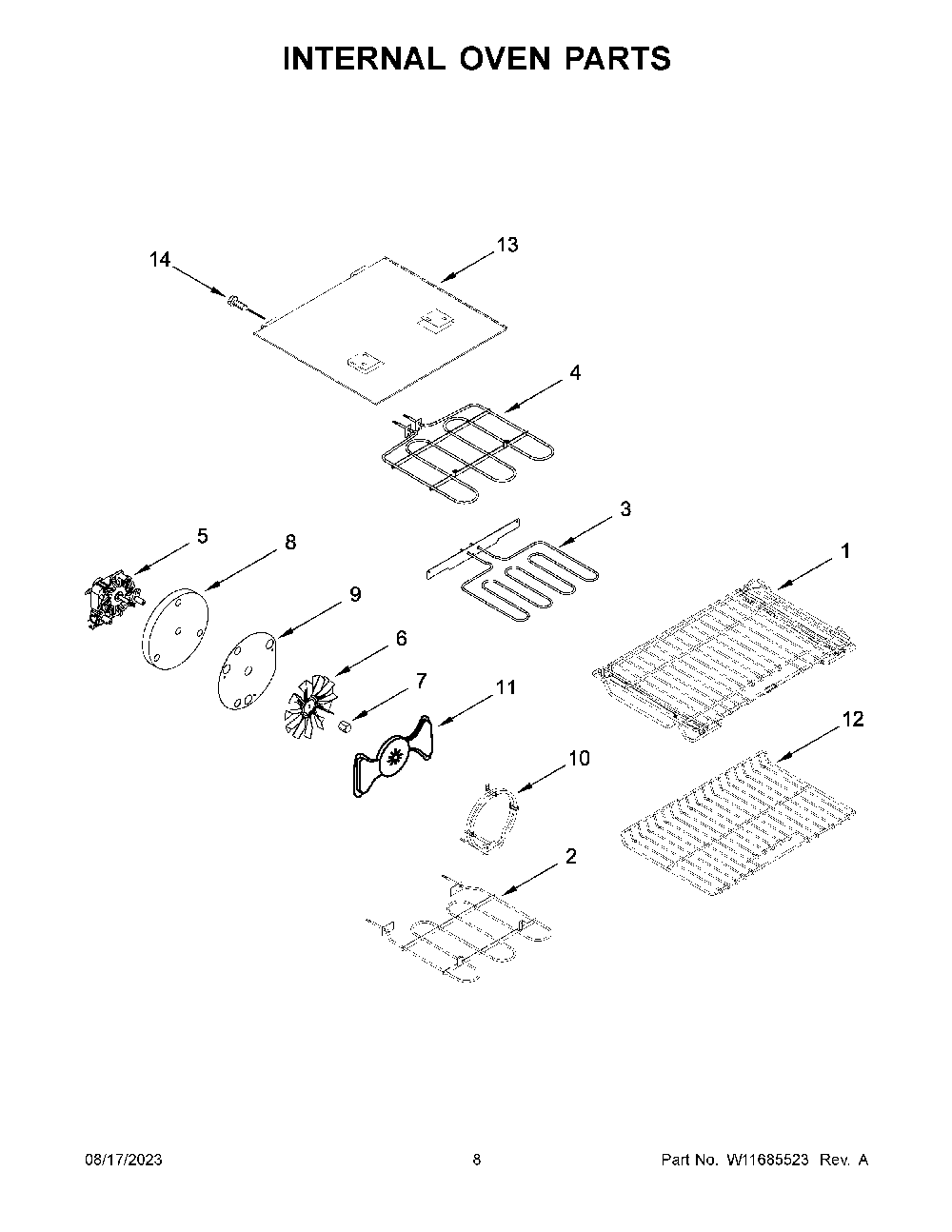 Internal Oven Parts Diagram and Parts List for YKFED500ESS6  KitchenAid Range