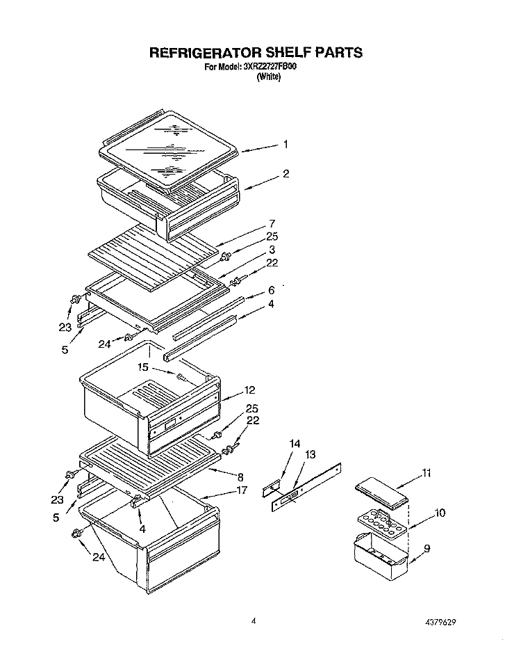 REFRIGERATOR SHELF Diagram and Parts List for 3XRZ2727FB00  Whirlpool Refrigerator