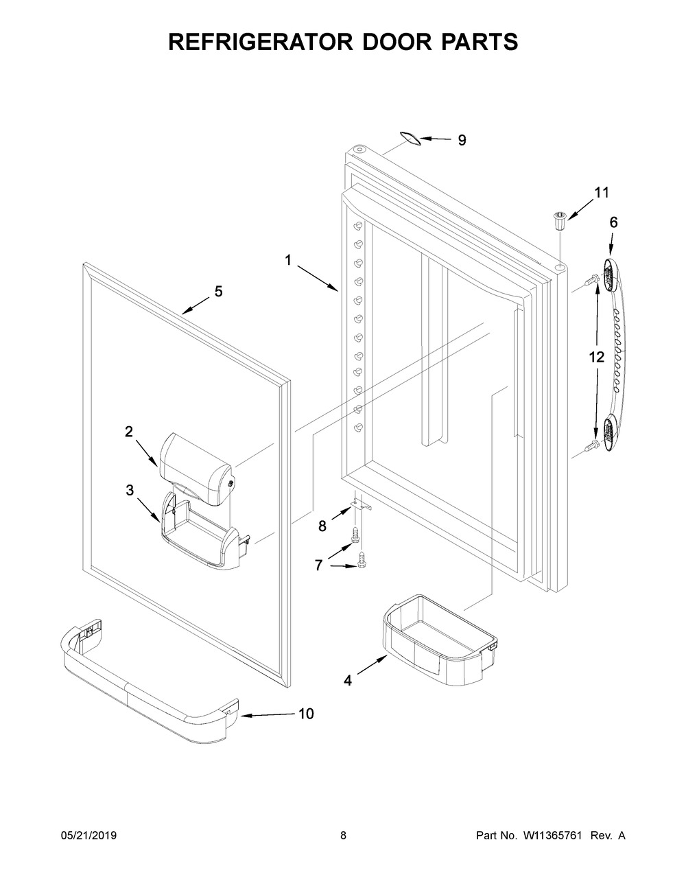 Refrigerator Door Parts Diagram and Parts List for WRB119WFBM01  Whirlpool Refrigerator