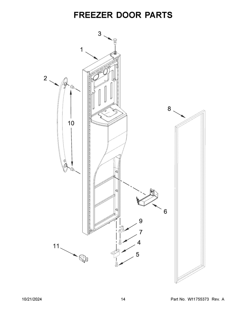 08 - Freezer Door Parts Diagram and Parts List for WRS555SIHZ09  Whirlpool Refrigerator