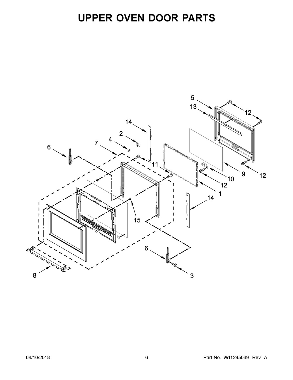 Upper Oven Door Parts Diagram and Parts List for KODE500EBL04  Whirlpool Wall Oven
