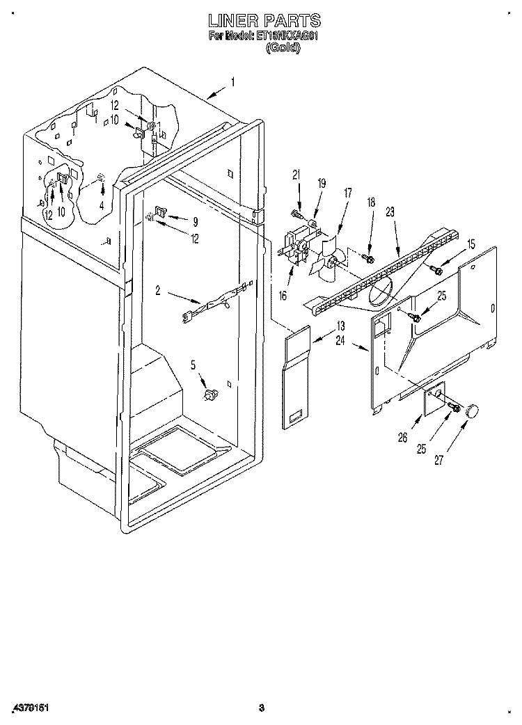 LINER Diagram and Parts List for ET18NKXAG01  Whirlpool Refrigerator