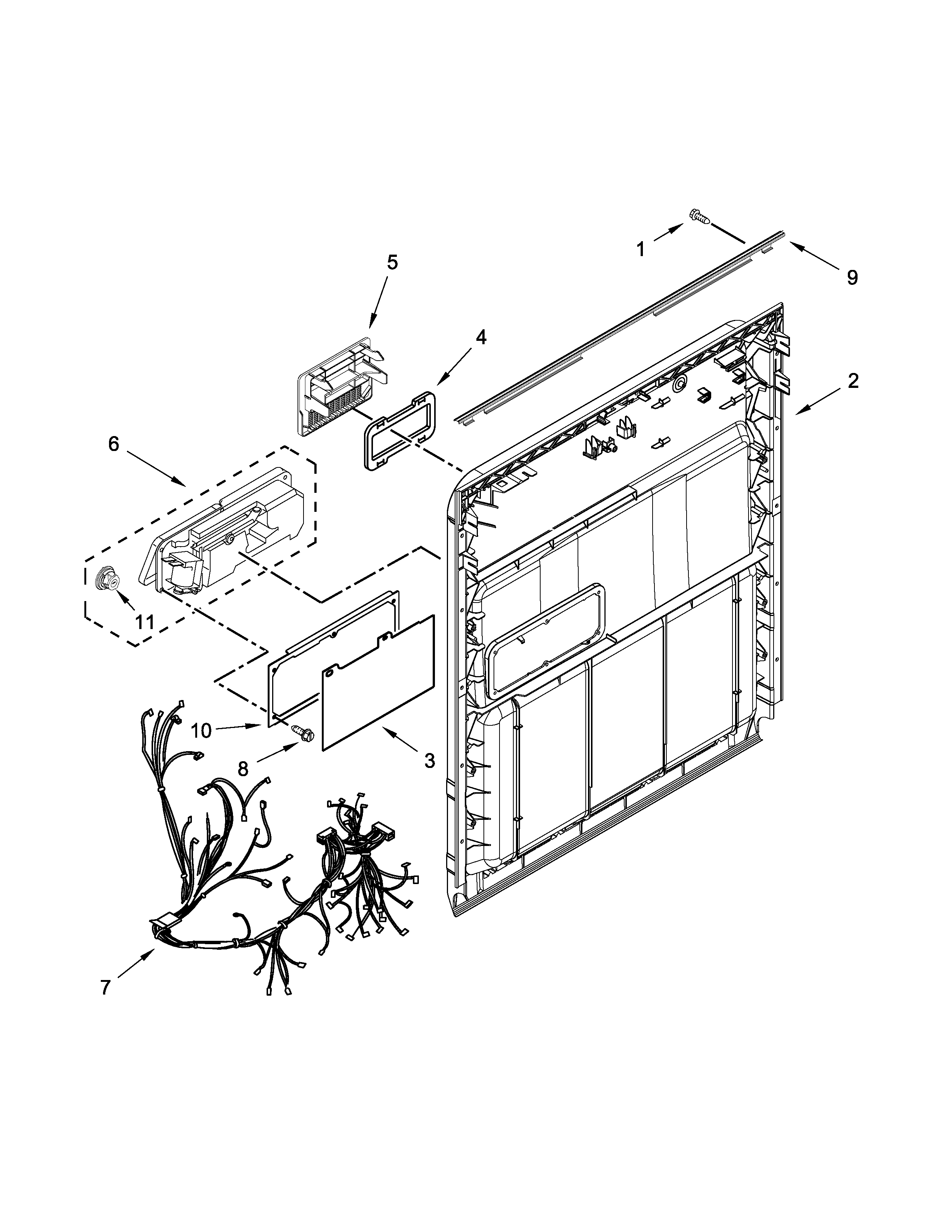 Inner Door Parts Diagram and Parts List for IDF320PAFW0  Whirlpool Dishwasher