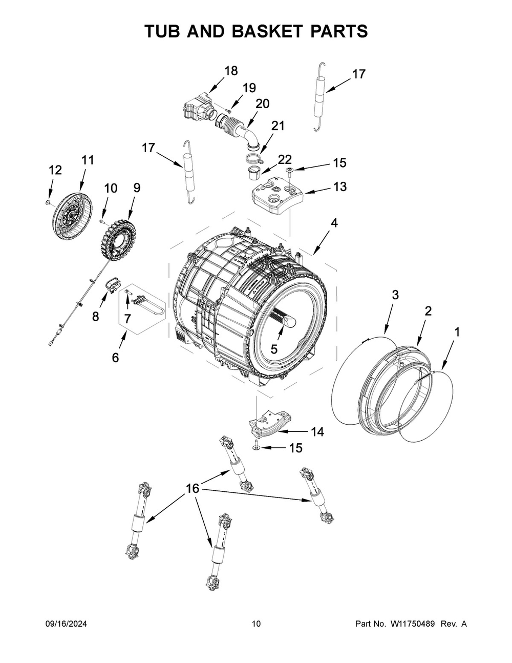 06 - Tub And Basket Parts Diagram and Parts List for WFW6720RU0  Whirlpool Washer