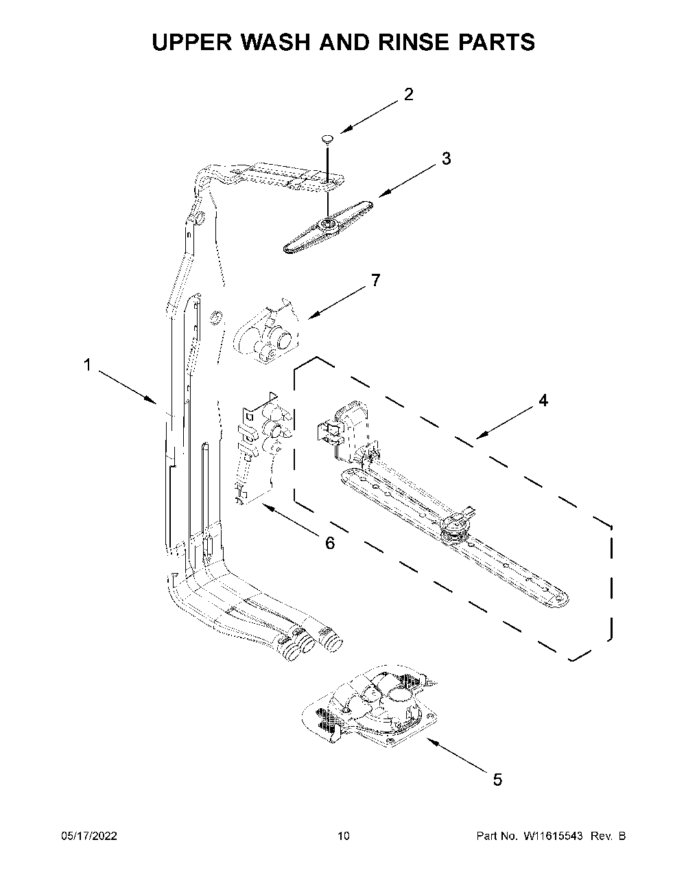 Upper Wash And Rinse Parts Diagram and Parts List for KDTM404KPS1  KitchenAid Dishwasher