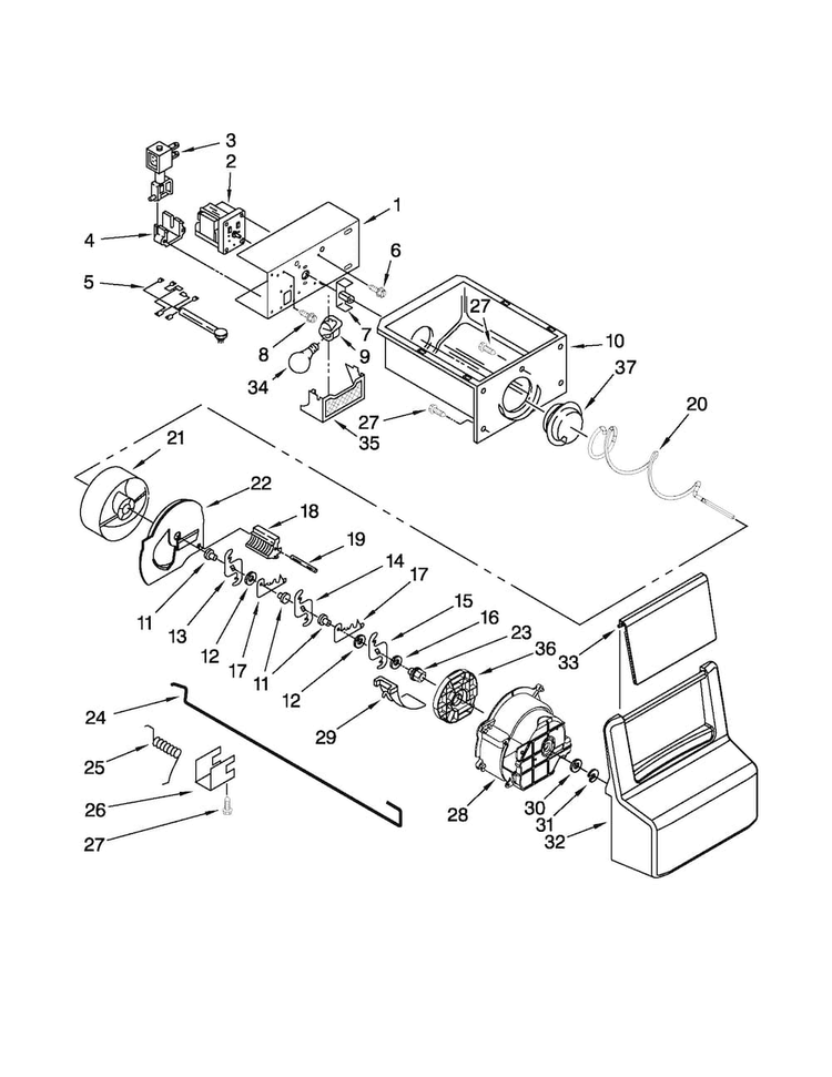 Motor And Ice Container Parts Diagram and Parts List for WRS321CDBM00  Whirlpool Refrigerator