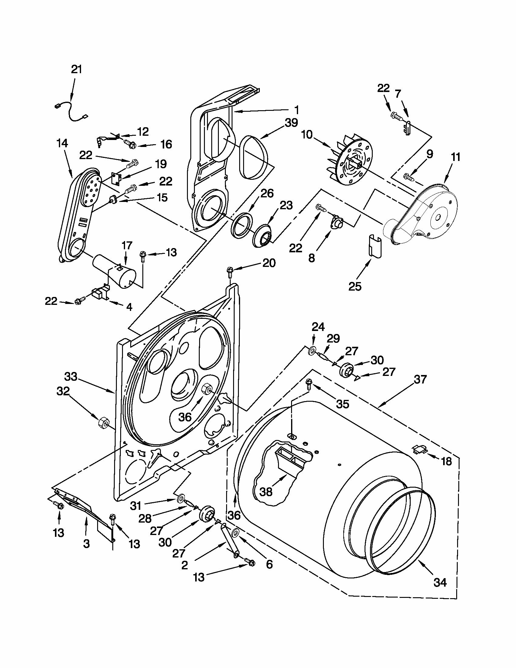 Bulkhead Parts Diagram and Parts List for 11070172003  Kenmore Dryer