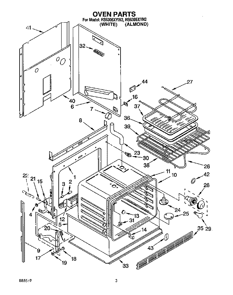 OVEN Diagram and Parts List for RS6305XYN2  Whirlpool Range