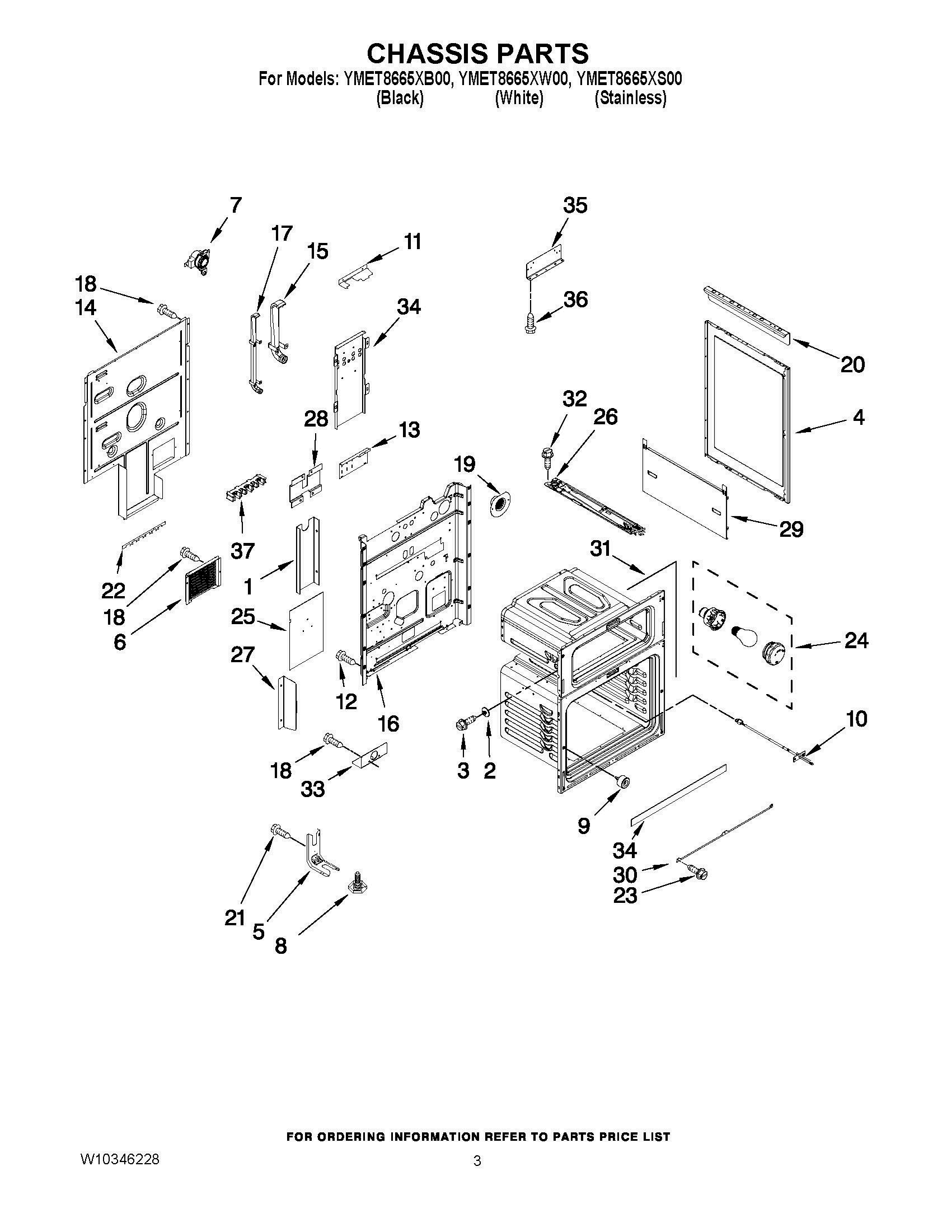03 - CHASSIS PARTS Diagram and Parts List for YMET8665XS00  Whirlpool Range