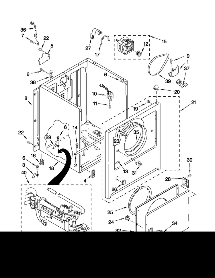 Cabinet Parts Diagram and Parts List for 11071252012  Kenmore Dryer