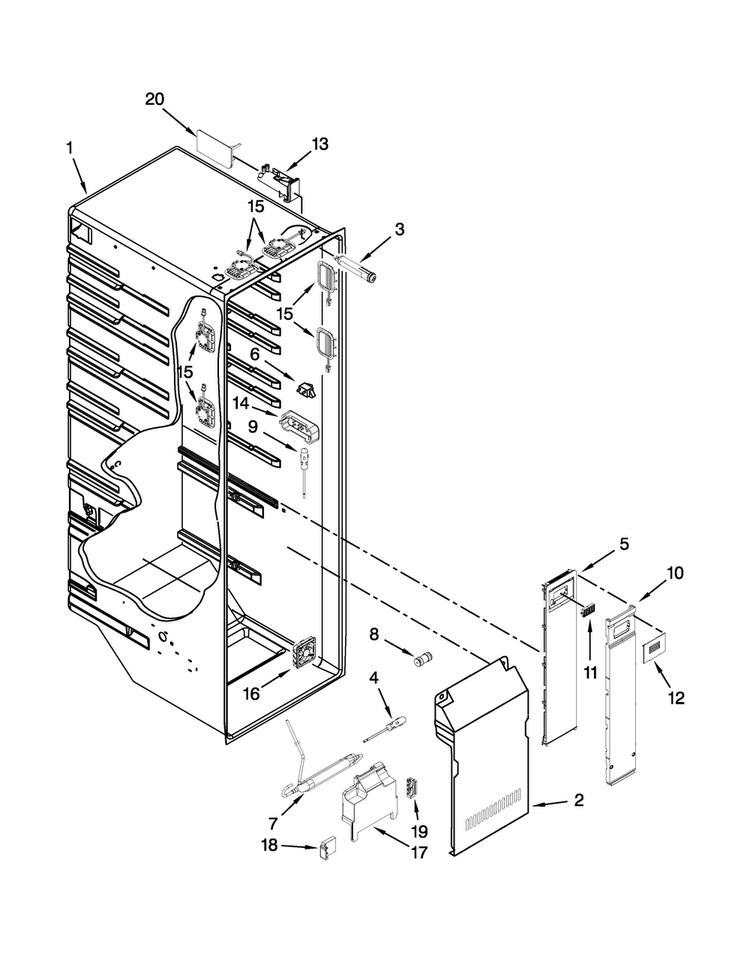 Refrigerator Liner Parts Diagram and Parts List for BRS80ARANA02  Whirlpool Refrigerator