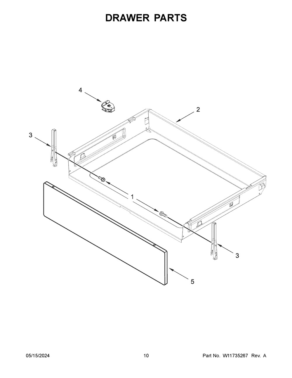 Drawer Parts Diagram and Parts List for YWFC315S0JS4  Whirlpool Range
