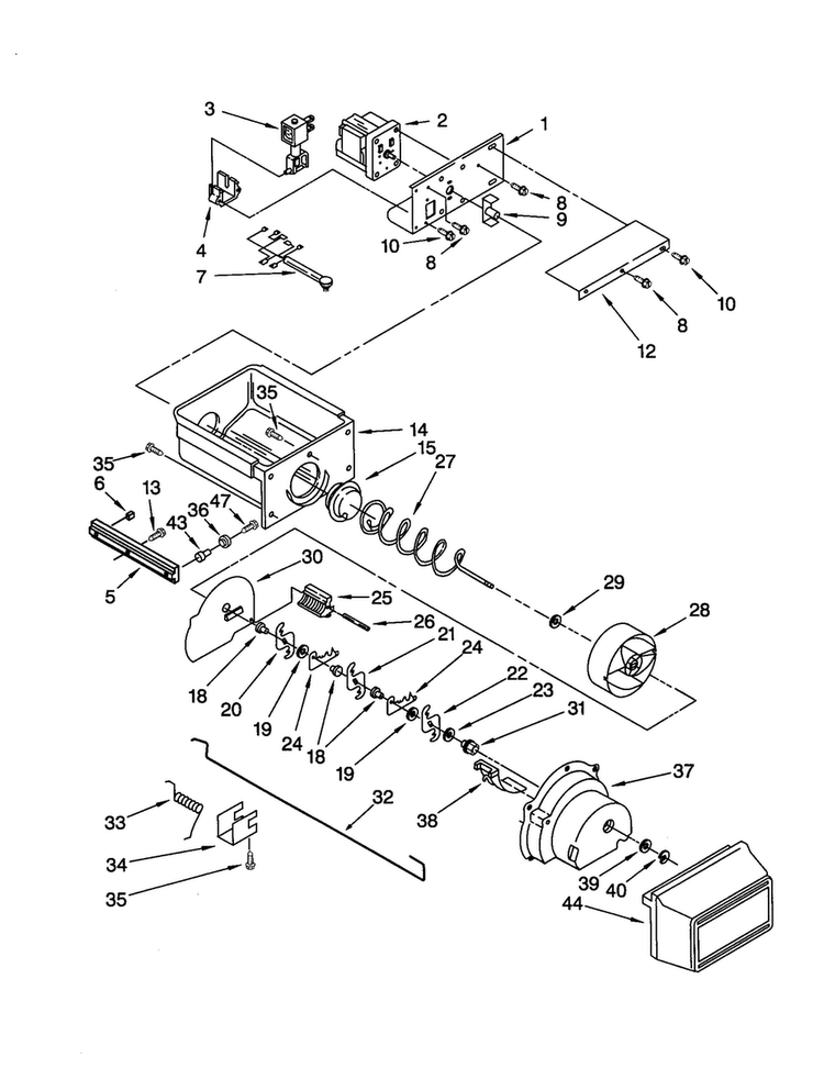 Motor And Ice Container Diagram and Parts List for KSSS36QJS00  KitchenAid Refrigerator