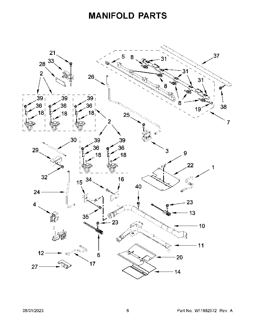 Manifold Parts Diagram and Parts List for KFGD500ESS11  KitchenAid Range