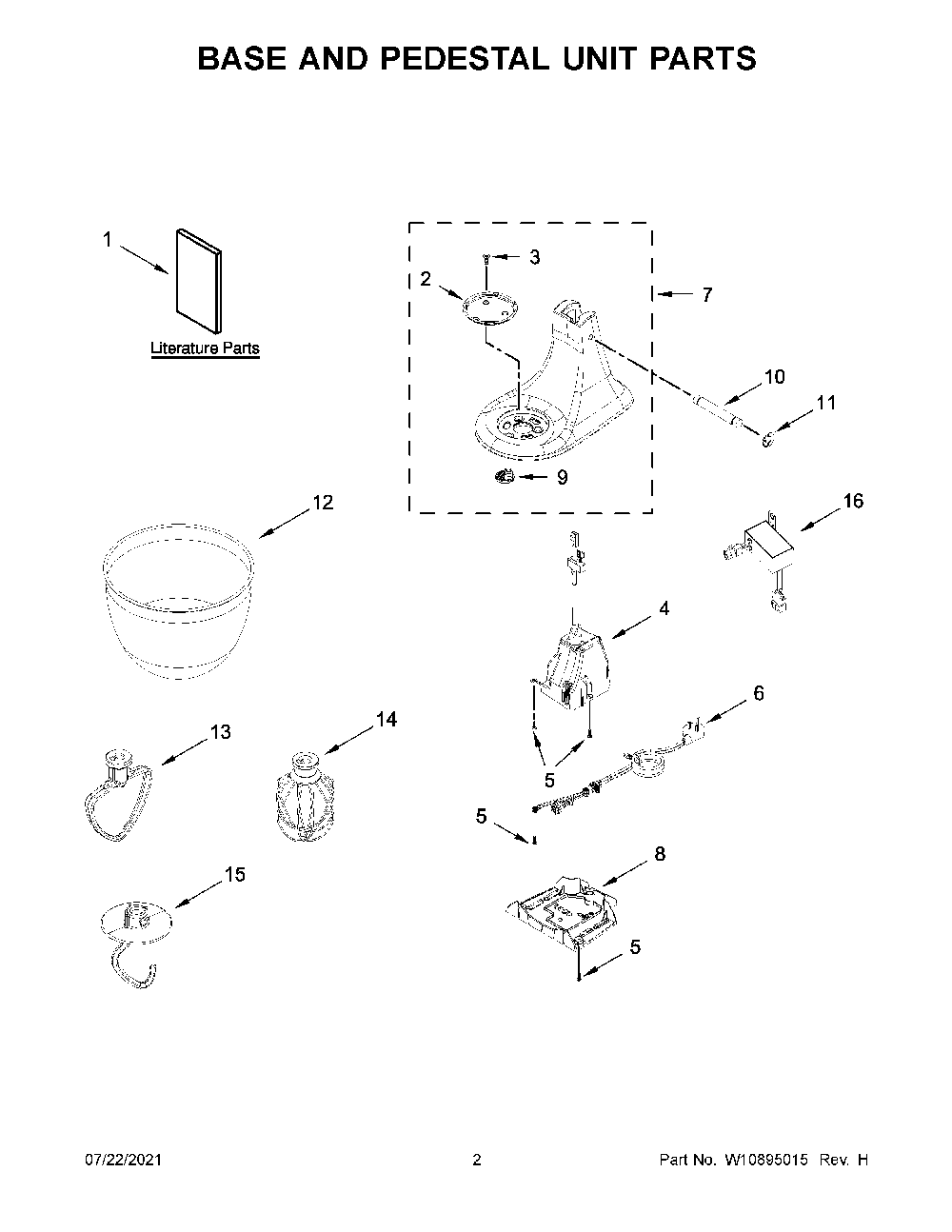 Base And Pedestal Unit Parts Diagram and Parts List for 5KSM3311XDBM0  KitchenAid Mixer