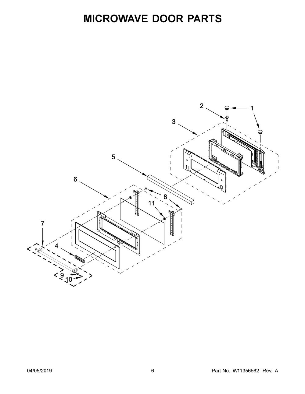 Microwave Door Parts Diagram and Parts List for KMBP107EBS02  Whirlpool Microwave
